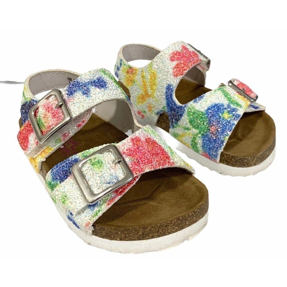 Rachel Shoes Lil Jill 6M Baby Footbed Sandals Floral Glitter Buckle Summer Baby‎
